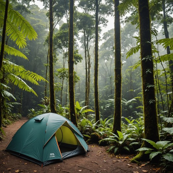 Quels sont les équipements nécessaires pour un camping en région de forêts pluviales en automne?